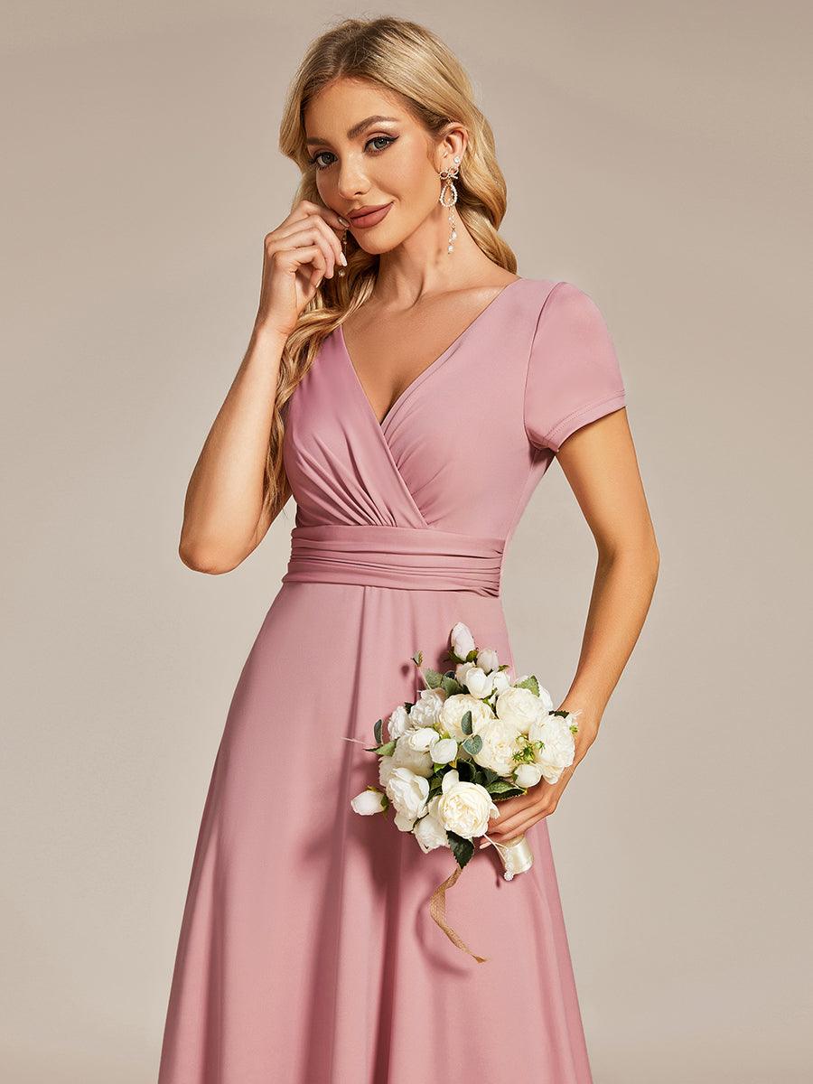 Robe Demoiselle d'Honneur simple plissée taille empire A-ligne #Couleur_Rose fumee