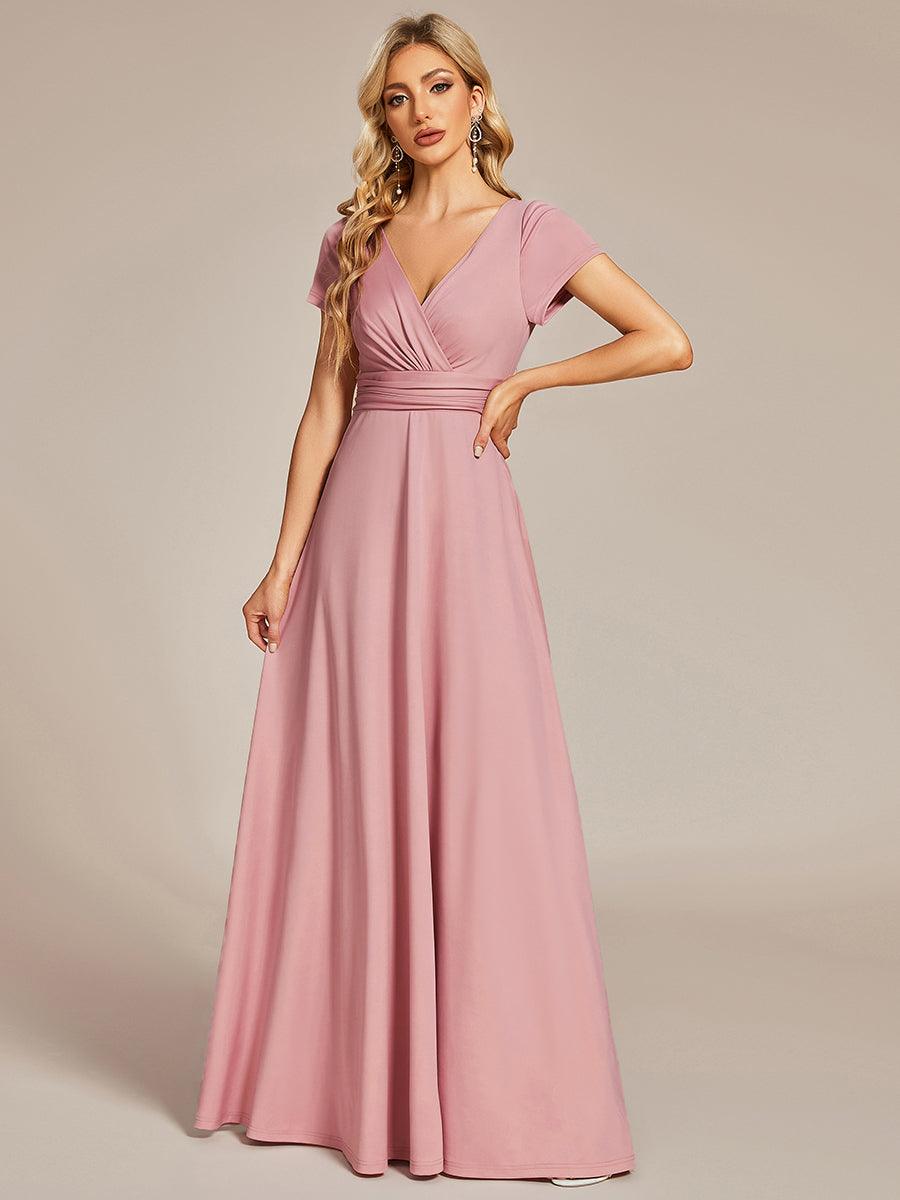 Robe Demoiselle d'Honneur simple plissée taille empire A-ligne #Couleur_Rose fumee