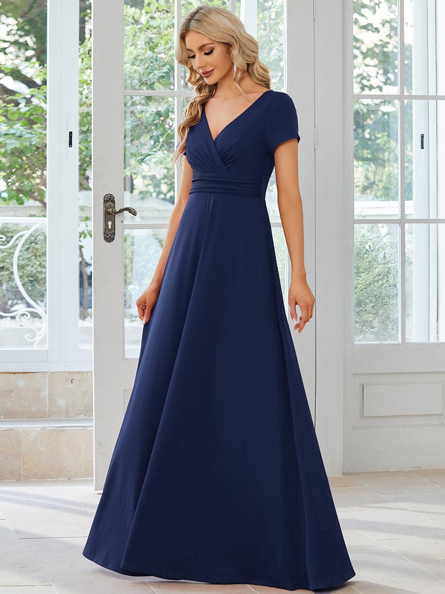 Robe Demoiselle d'Honneur simple plissée taille empire A-ligne #Couleur_Bleu Marine