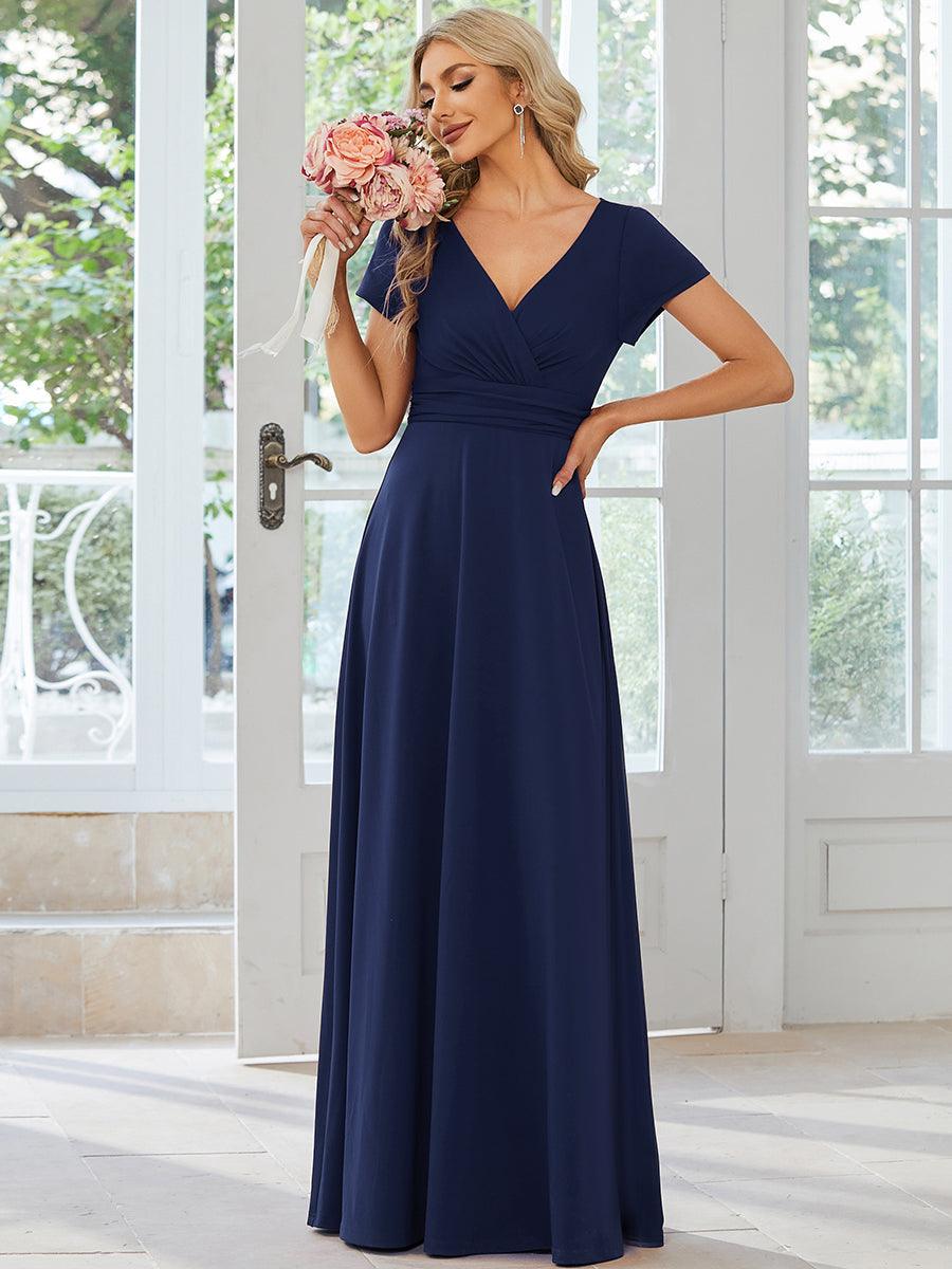 Robe Demoiselle d'Honneur simple plissée taille empire A-ligne #Couleur_Bleu Marine