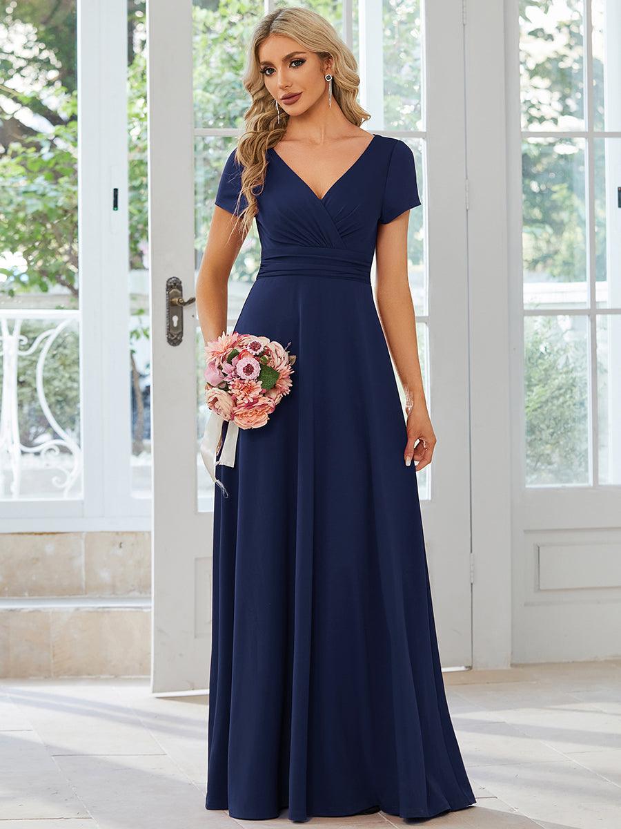 Robe Demoiselle d'Honneur simple plissée taille empire A-ligne #Couleur_Bleu Marine
