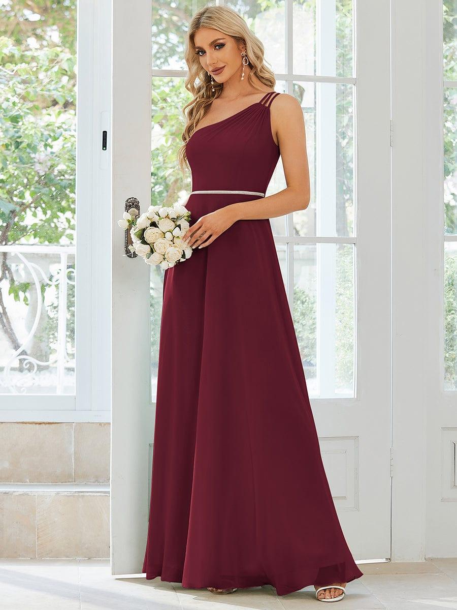 Robe demoiselle d'honneur fluide mousseline Epaule avec Bretelle Fines #Couleur_Bordeaux