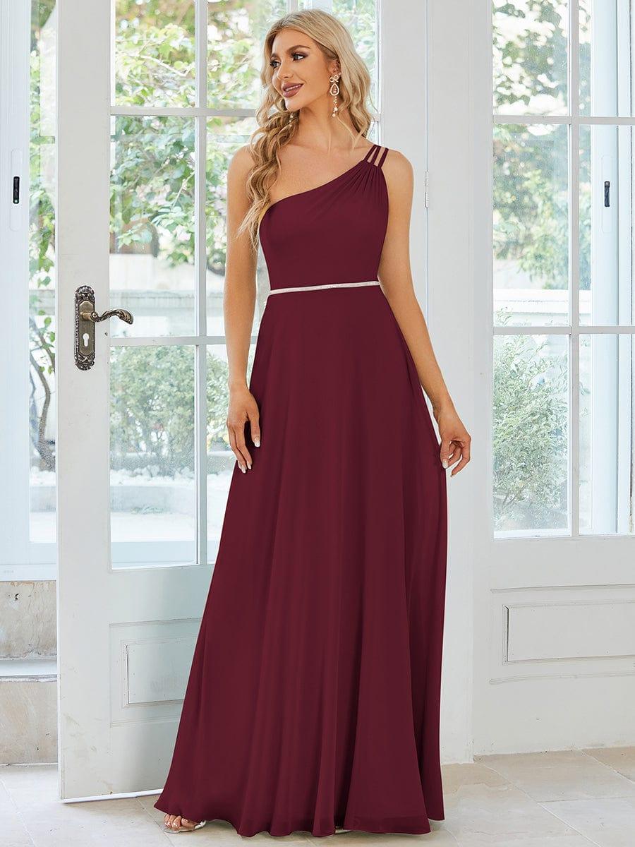 Robe demoiselle d'honneur fluide mousseline Epaule avec Bretelle Fines #Couleur_Bordeaux
