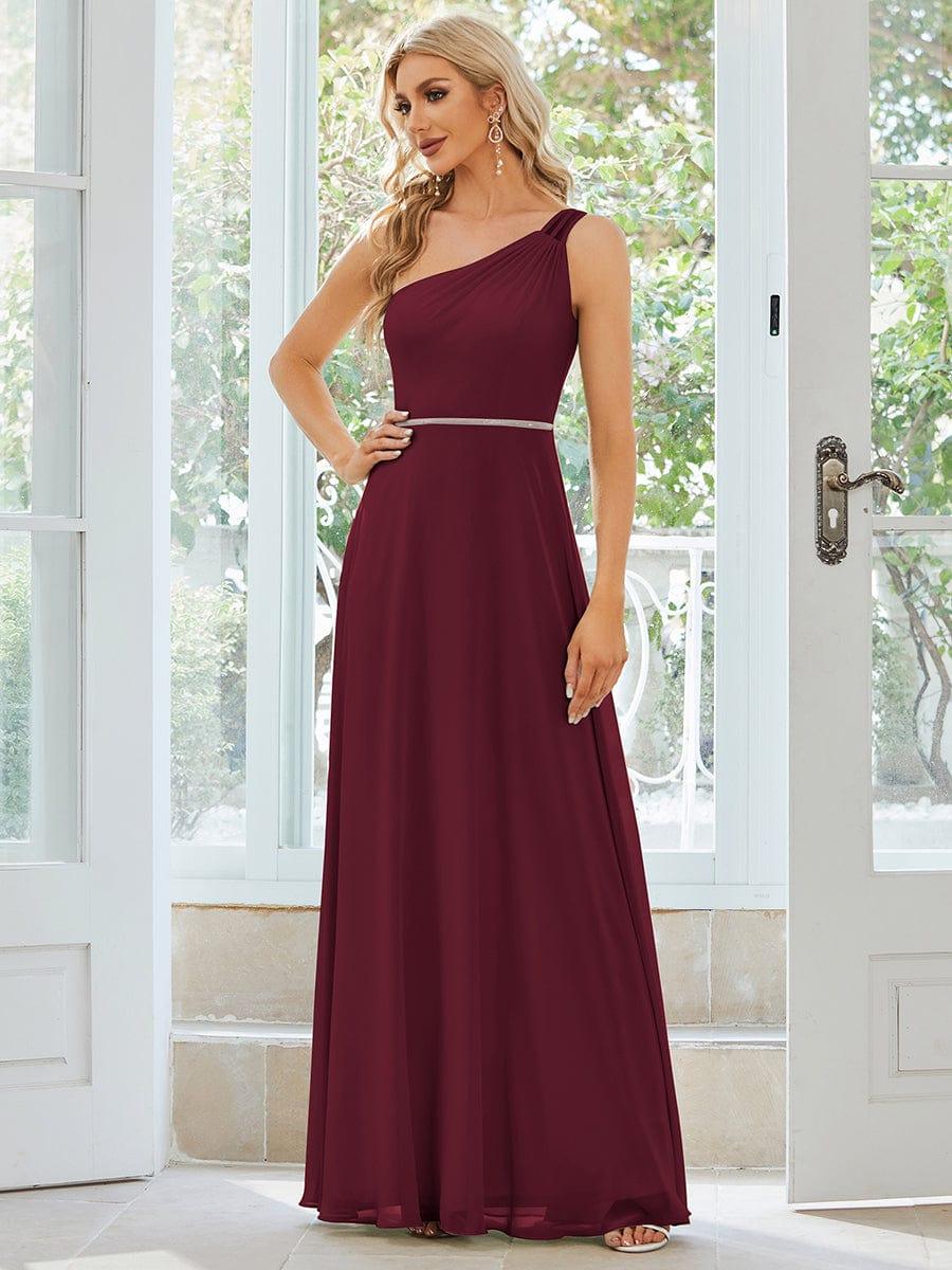 Robe demoiselle d'honneur fluide mousseline Epaule avec Bretelle Fines #Couleur_Bordeaux