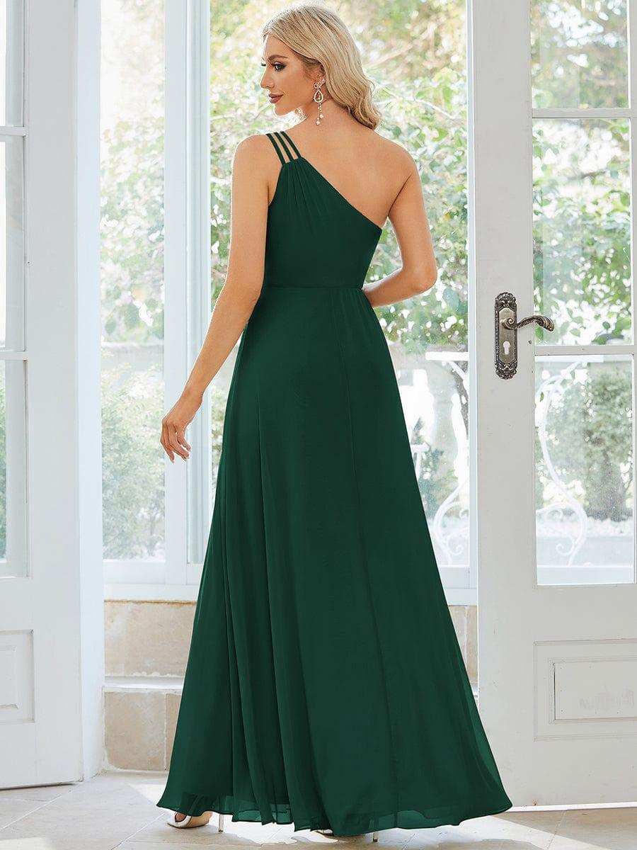 Robe demoiselle d'honneur fluide mousseline Epaule avec Bretelle Fines #Couleur_Vert Fonce