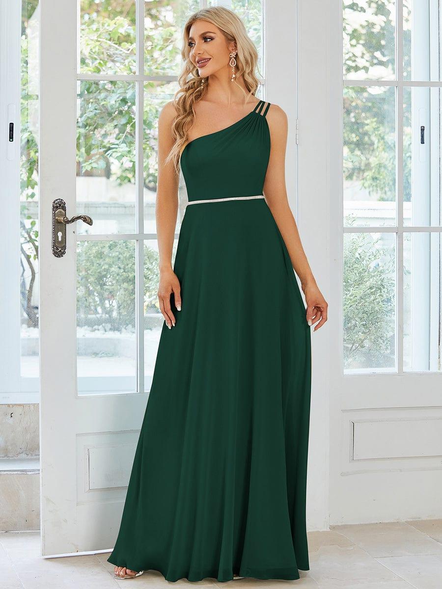 Robe demoiselle d'honneur fluide mousseline Epaule avec Bretelle Fines #Couleur_Vert Fonce