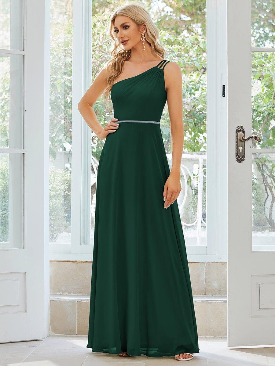 Robe demoiselle d'honneur fluide mousseline Epaule avec Bretelle Fines #Couleur_Vert Fonce