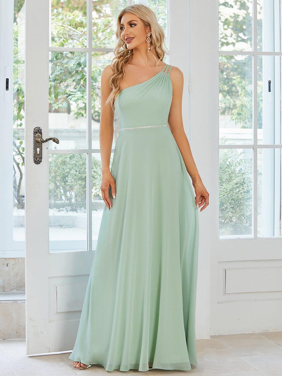 Robe demoiselle d'honneur fluide mousseline Epaule avec Bretelle Fines #Couleur_Menthe Verte Robe demoiselle d'honneur fluide mousseline Epaule avec Bretelle Fines