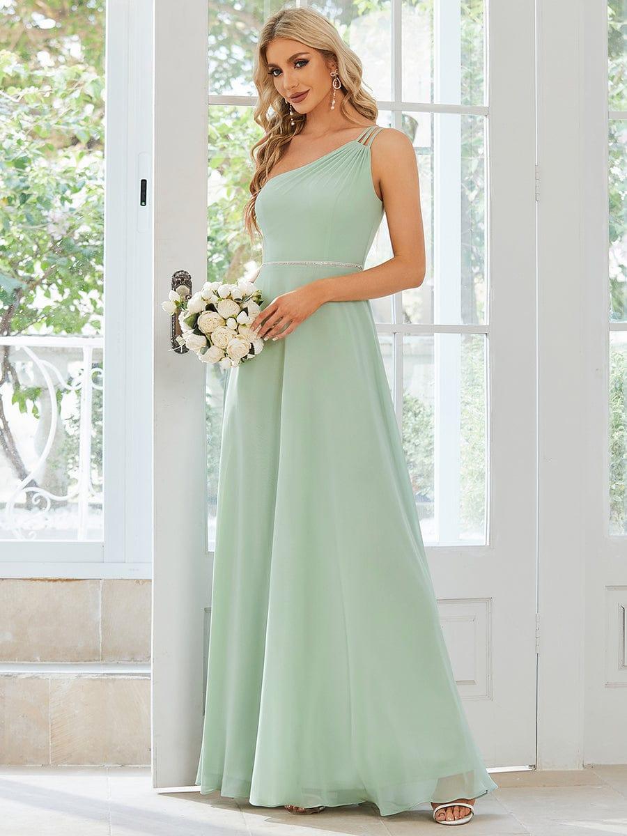 Robe demoiselle d'honneur fluide mousseline Epaule avec Bretelle Fines #Couleur_Menthe Verte Robe demoiselle d'honneur fluide mousseline Epaule avec Bretelle Fines