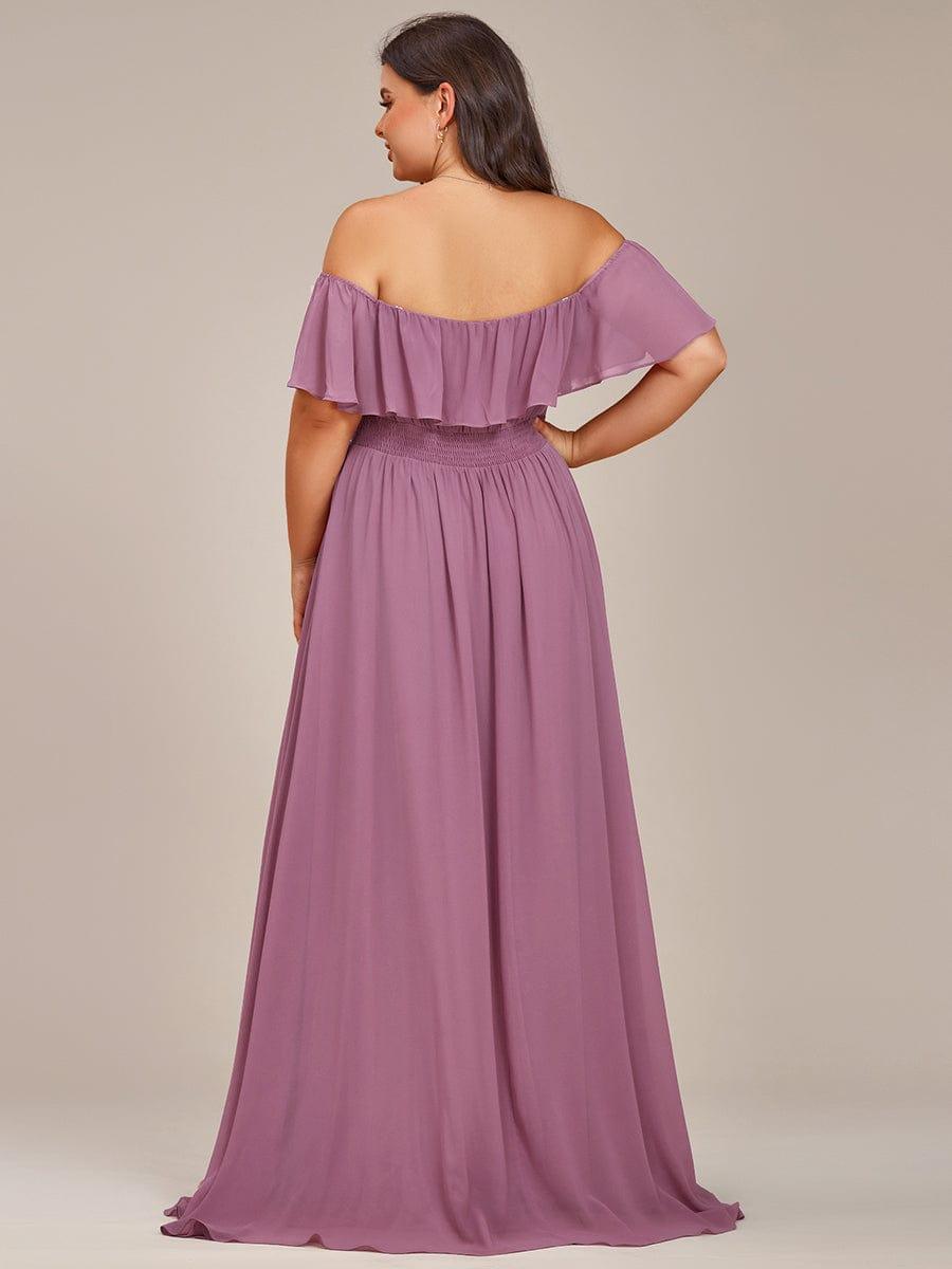 Robe demoiselle d'honneur fluide en mousseline épaules dénudées grande taille #couleur_Orchidee Robe demoiselle d'honneur fluide en mousseline épaules dénudées grande taille