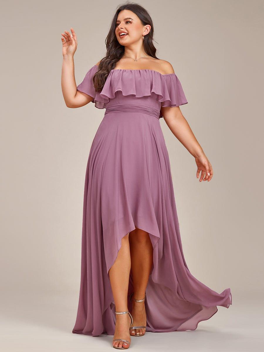 Robe demoiselle d'honneur fluide en mousseline épaules dénudées grande taille #couleur_Orchidee Robe demoiselle d'honneur fluide en mousseline épaules dénudées grande taille
