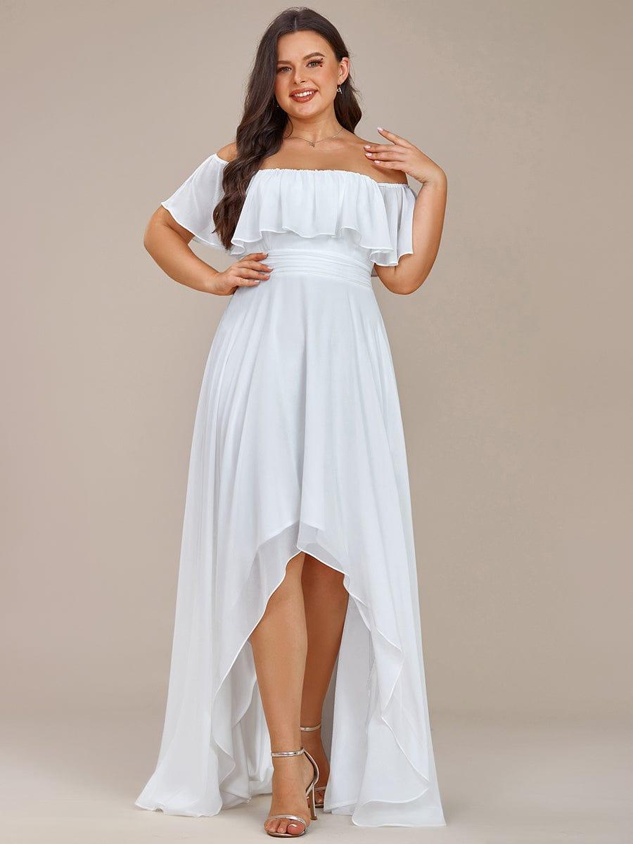 Robe demoiselle d'honneur fluide en mousseline épaules dénudées grande taille #couleur_Blanc