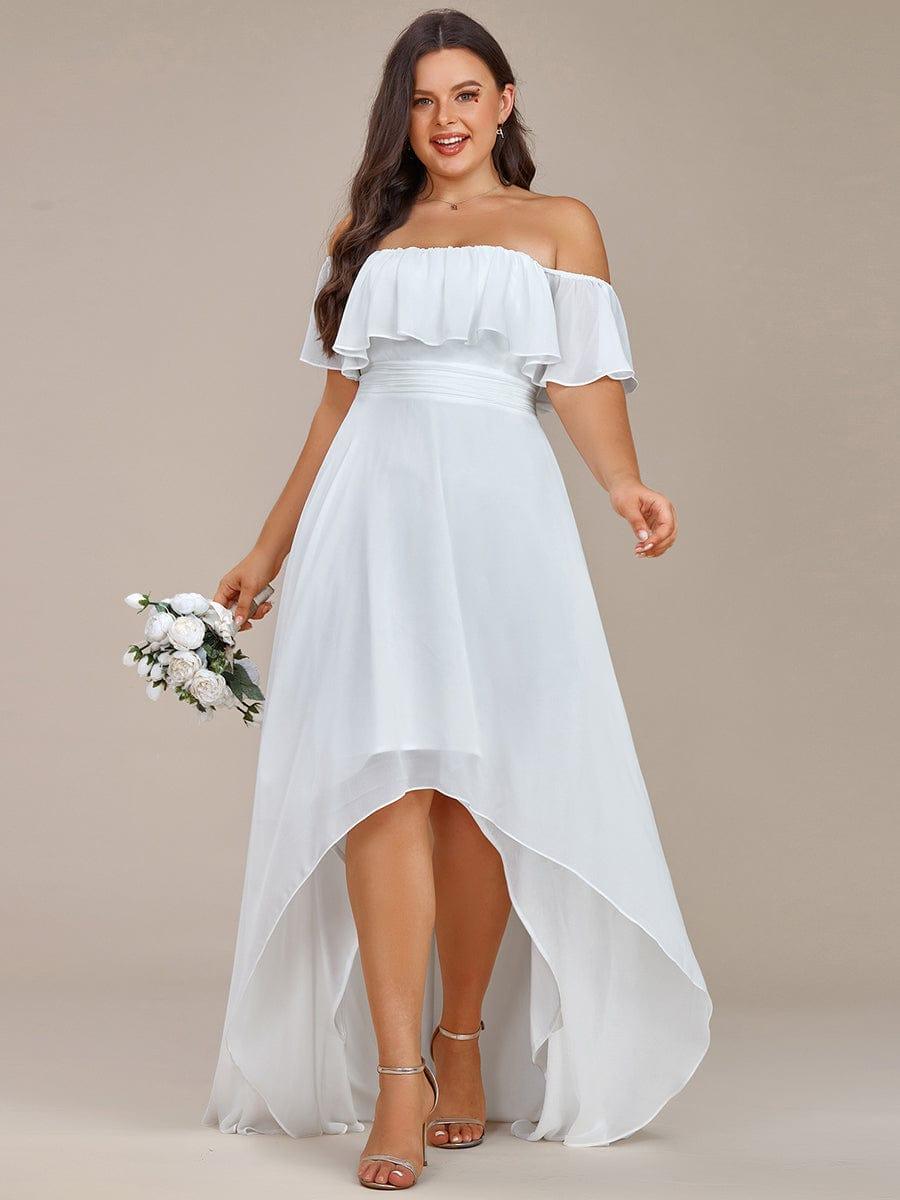 Robe demoiselle d'honneur fluide en mousseline épaules dénudées grande taille #couleur_Blanc