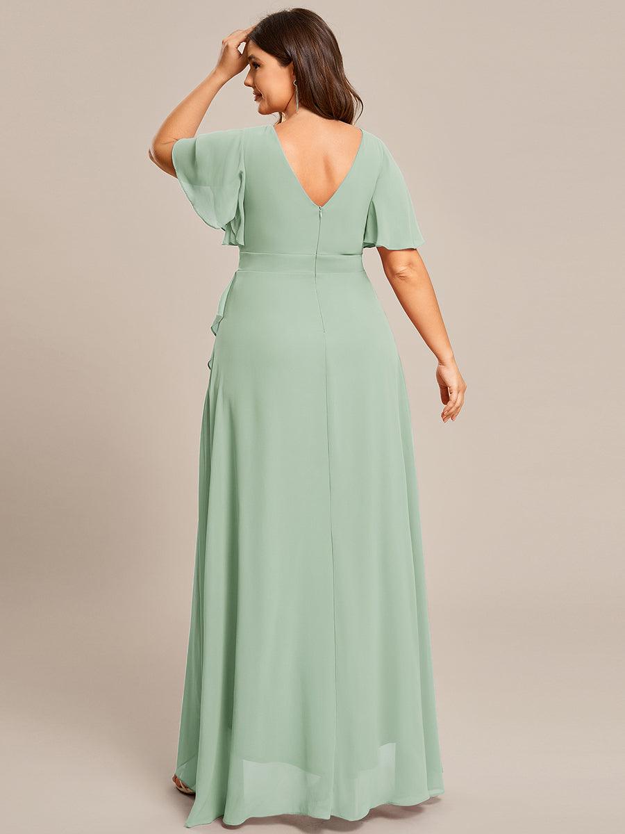 Robe demoiselle d'honneur Superbe mousseline Manches volantées à ourlet lotus #Couleur_Menthe Verte Robe demoiselle d'honneur Superbe mousseline Manches volantées à ourlet lotus