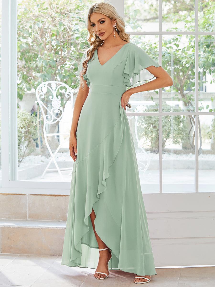 Robe demoiselle d'honneur Superbe mousseline Manches volantées à ourlet lotus #Couleur_Menthe Verte Robe demoiselle d'honneur Superbe mousseline Manches volantées à ourlet lotus