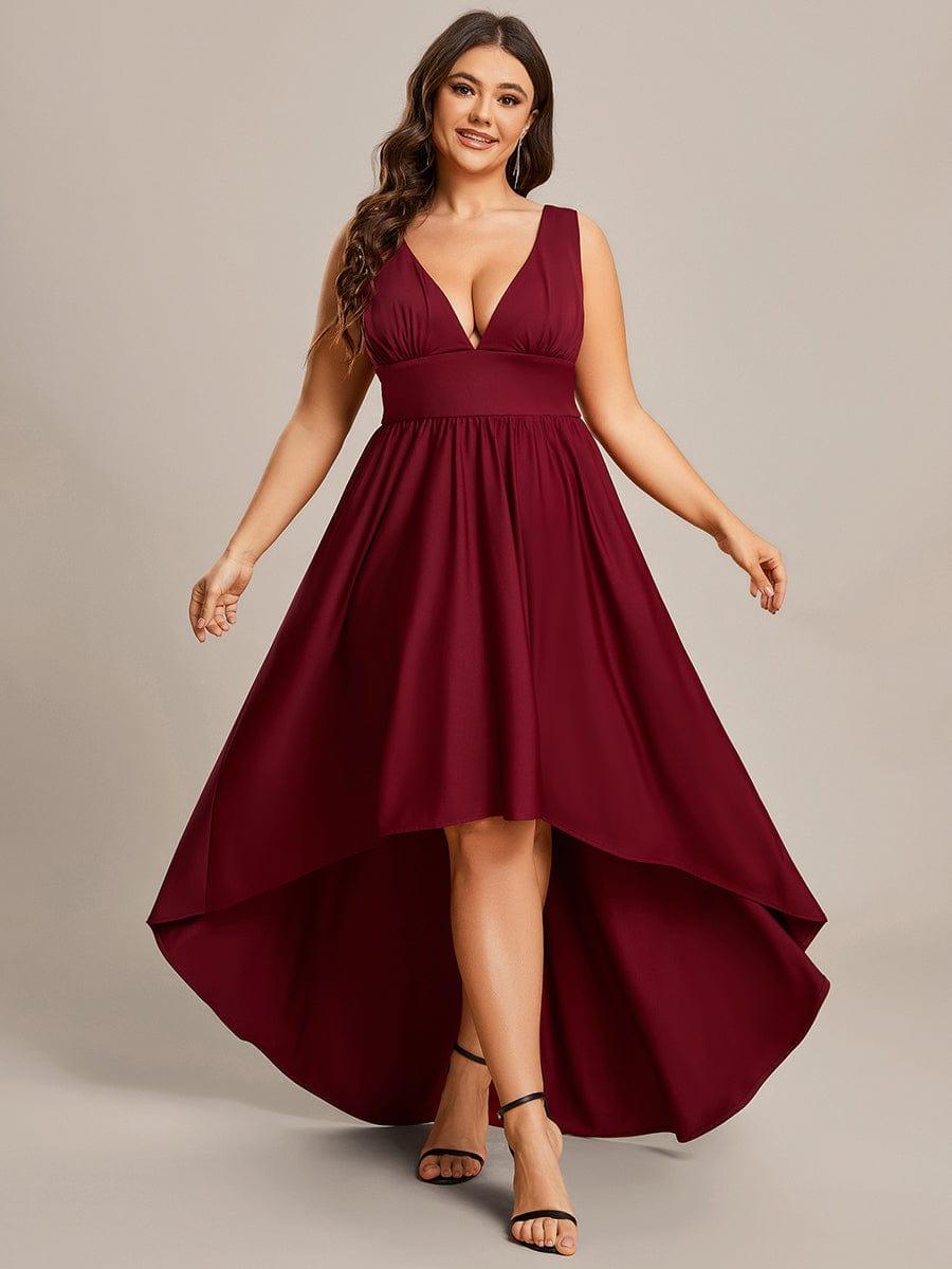 Robe Demoiselle d'honneur Taille Empire Sans Manches Haute-basse Grande Taille #Couleur_Bleu Marine Robe Demoiselle d'honneur Taille Empire Sans Manches Haute-basse Grande Taille