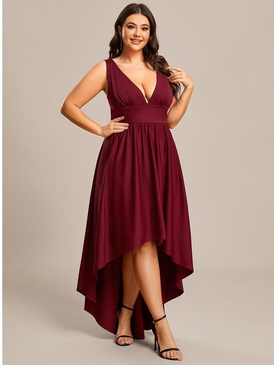 Robe Demoiselle d'honneur Taille Empire Sans Manches Haute-basse Grande Taille #Couleur_Bleu Marine Robe Demoiselle d'honneur Taille Empire Sans Manches Haute-basse Grande Taille