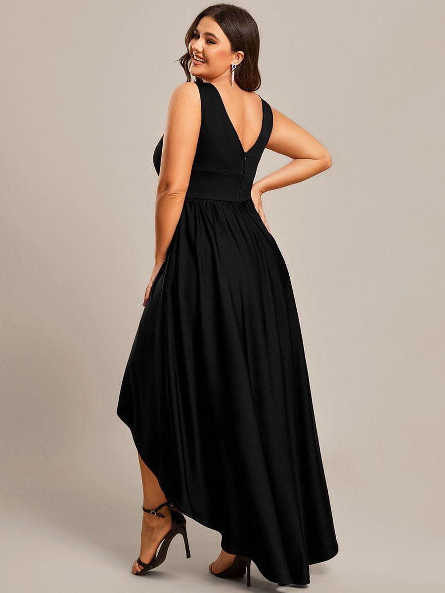 Robe Demoiselle d'honneur Taille Empire Sans Manches Haute-basse Grande Taille #Couleur_Bleu Marine Robe Demoiselle d'honneur Taille Empire Sans Manches Haute-basse Grande Taille