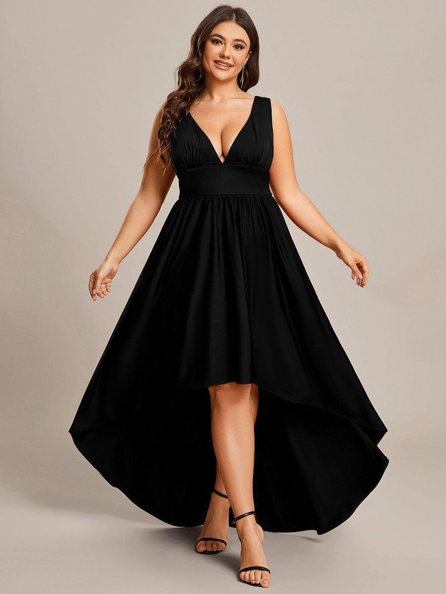 Robe Demoiselle d'honneur Taille Empire Sans Manches Haute-basse Grande Taille #Couleur_Bleu Marine Robe Demoiselle d'honneur Taille Empire Sans Manches Haute-basse Grande Taille