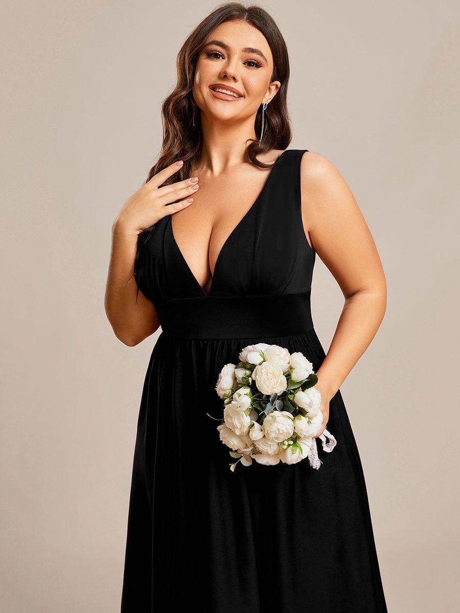Robe Demoiselle d'honneur Taille Empire Sans Manches Haute-basse Grande Taille #Couleur_Bleu Marine Robe Demoiselle d'honneur Taille Empire Sans Manches Haute-basse Grande Taille