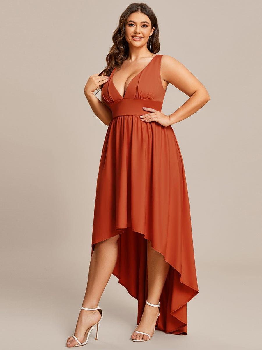Robe Demoiselle d'honneur Taille Empire Sans Manches Haute-basse Grande Taille #Couleur_Bleu Marine Robe Demoiselle d'honneur Taille Empire Sans Manches Haute-basse Grande Taille