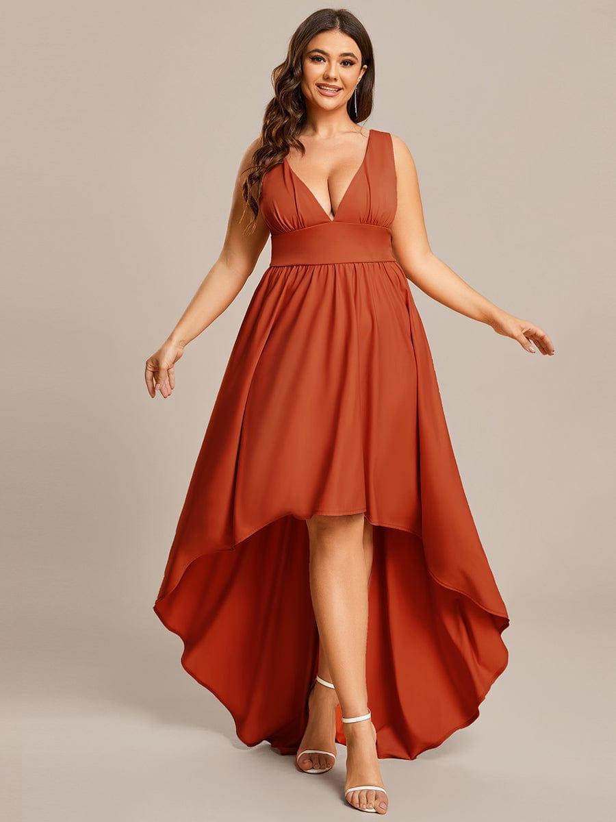 Robe Demoiselle d'honneur Taille Empire Sans Manches Haute-basse Grande Taille #Couleur_Bleu Marine Robe Demoiselle d'honneur Taille Empire Sans Manches Haute-basse Grande Taille