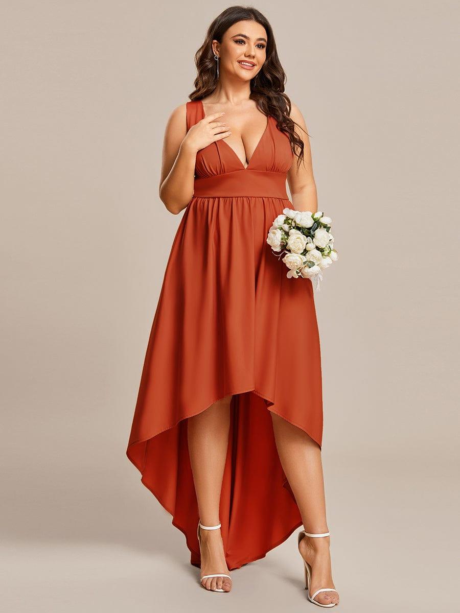 Robe Demoiselle d'honneur Taille Empire Sans Manches Haute-basse Grande Taille #Couleur_Bleu Marine Robe Demoiselle d'honneur Taille Empire Sans Manches Haute-basse Grande Taille