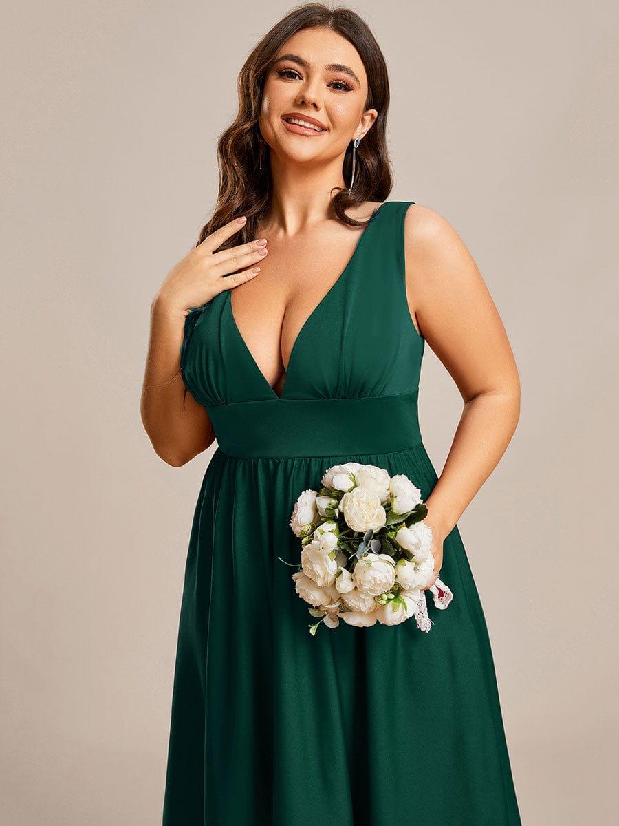 Robe Demoiselle d'honneur Taille Empire Sans Manches Haute-basse Grande Taille #Couleur_Bleu Marine Robe Demoiselle d'honneur Taille Empire Sans Manches Haute-basse Grande Taille