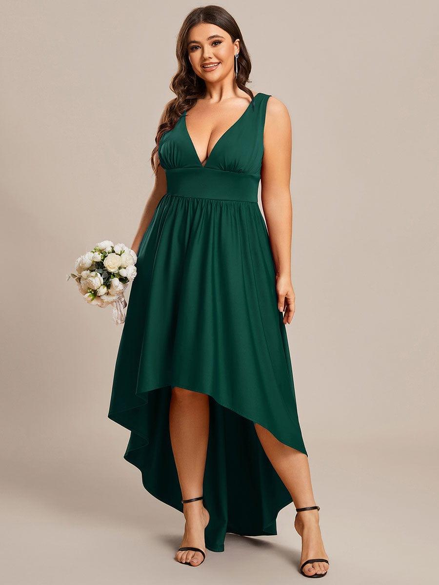 Robe Demoiselle d'honneur Taille Empire Sans Manches Haute-basse Grande Taille #Couleur_Bleu Marine Robe Demoiselle d'honneur Taille Empire Sans Manches Haute-basse Grande Taille