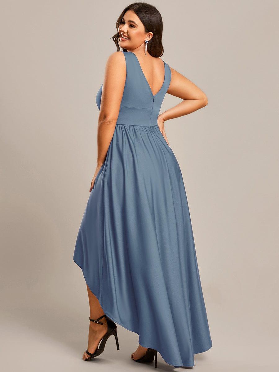 Robe Demoiselle d'honneur Taille Empire Sans Manches Haute-basse Grande Taille #Couleur_Bleu Marine Robe Demoiselle d'honneur Taille Empire Sans Manches Haute-basse Grande Taille