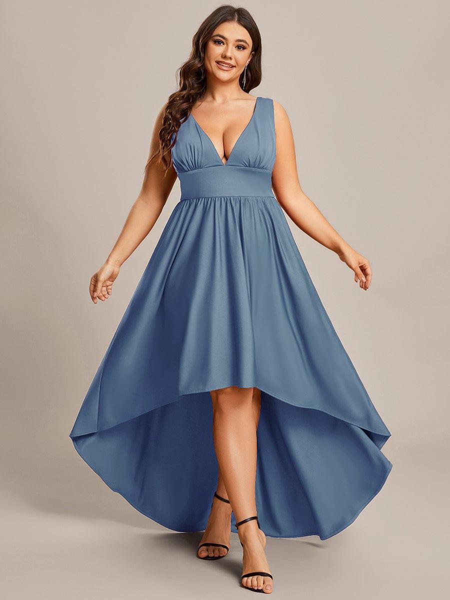 Robe Demoiselle d'honneur Taille Empire Sans Manches Haute-basse Grande Taille #Couleur_Bleu Marine Robe Demoiselle d'honneur Taille Empire Sans Manches Haute-basse Grande Taille