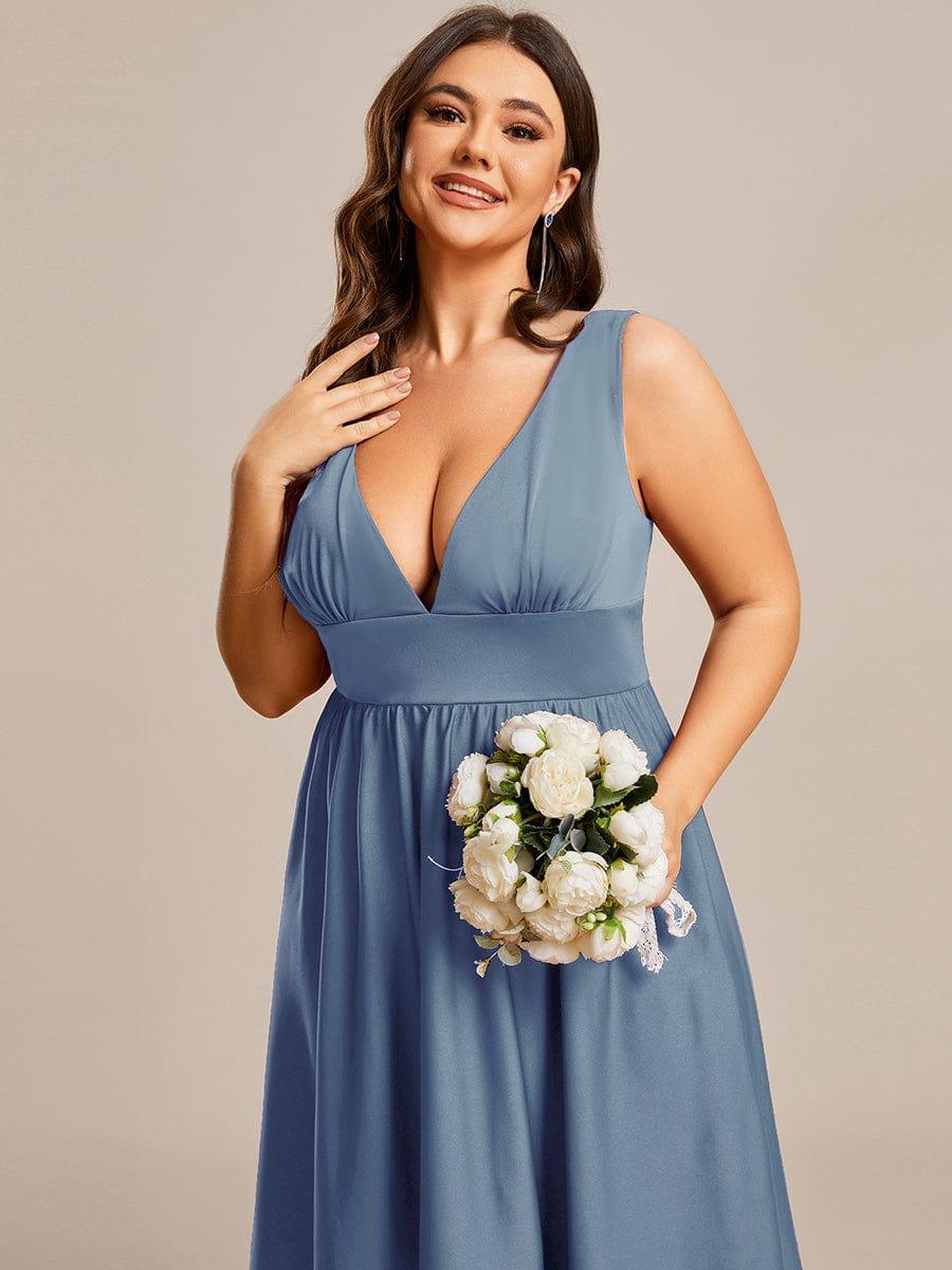 Robe Demoiselle d'honneur Taille Empire Sans Manches Haute-basse Grande Taille #Couleur_Bleu Marine Robe Demoiselle d'honneur Taille Empire Sans Manches Haute-basse Grande Taille