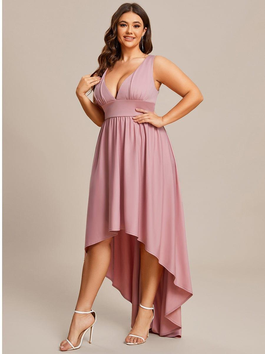 Robe Demoiselle d'honneur Taille Empire Sans Manches Haute-basse Grande Taille #Couleur_Bleu Marine Robe Demoiselle d'honneur Taille Empire Sans Manches Haute-basse Grande Taille
