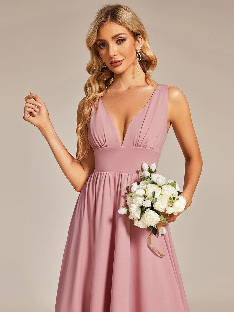Robe Demoiselle d'honneur élégante Taille Empire Sans Manches #Couleur_Rose fumee