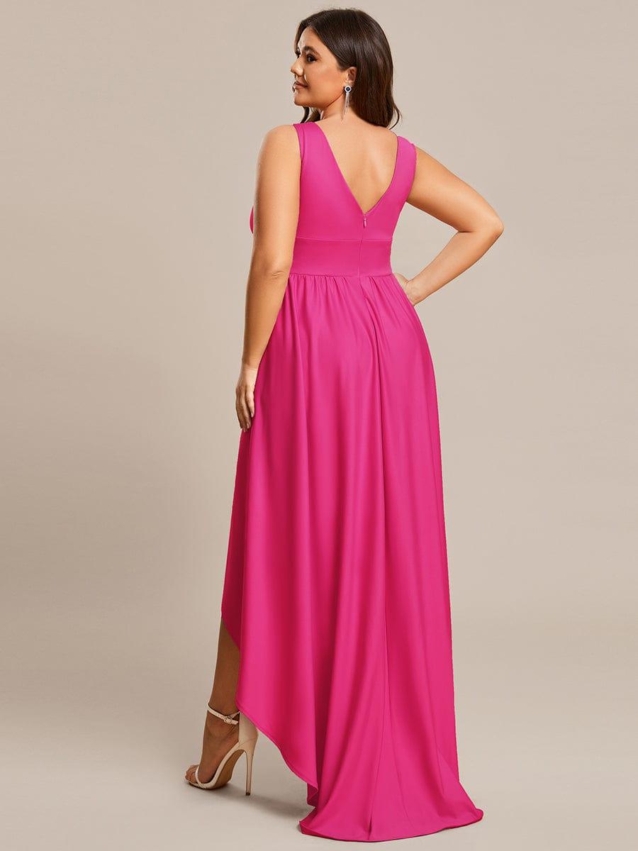 Robe Demoiselle d'honneur Taille Empire Sans Manches Haute-basse Grande Taille #Couleur_Bleu Marine Robe Demoiselle d'honneur Taille Empire Sans Manches Haute-basse Grande Taille