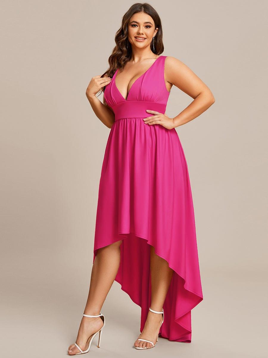 Robe Demoiselle d'honneur Taille Empire Sans Manches Haute-basse Grande Taille #Couleur_Bleu Marine Robe Demoiselle d'honneur Taille Empire Sans Manches Haute-basse Grande Taille