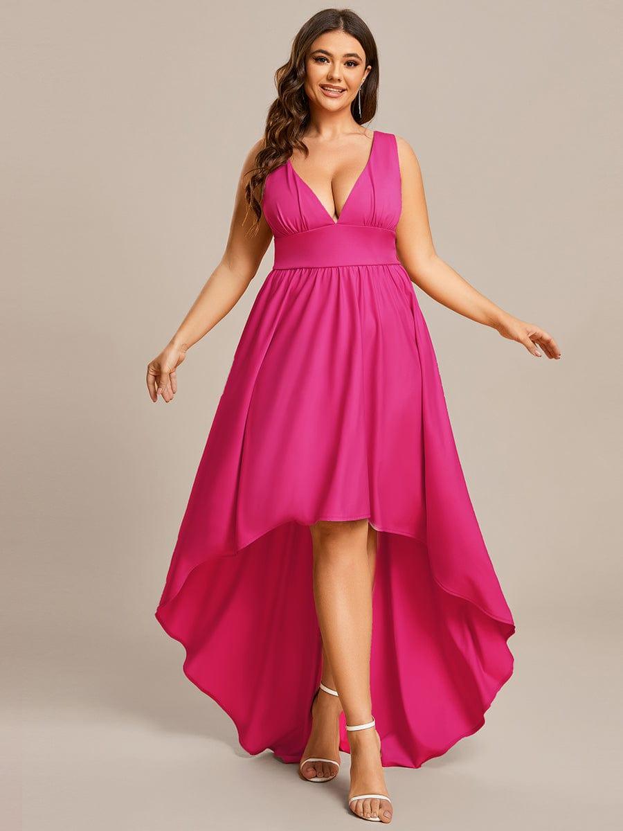 Robe Demoiselle d'honneur Taille Empire Sans Manches Haute-basse Grande Taille #Couleur_Bleu Marine Robe Demoiselle d'honneur Taille Empire Sans Manches Haute-basse Grande Taille