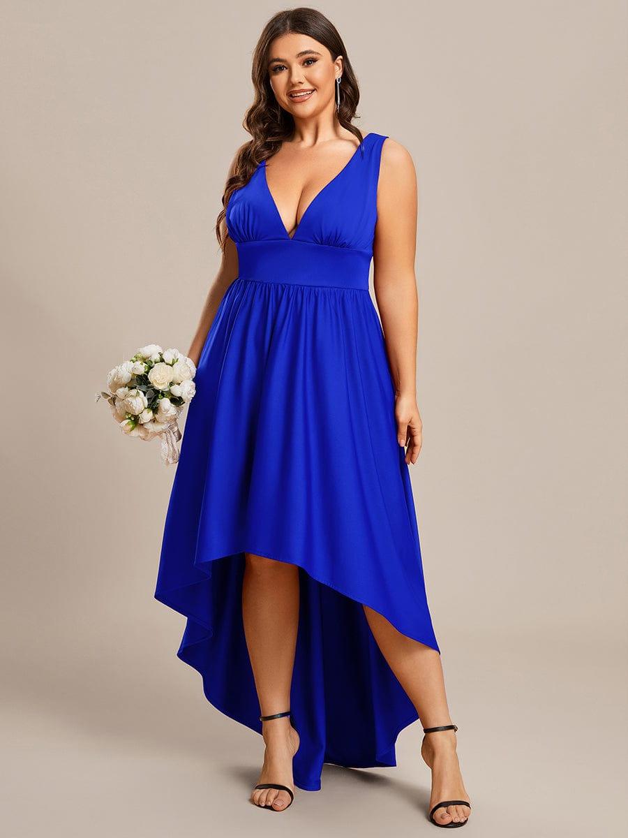 Robe Demoiselle d'honneur Taille Empire Sans Manches Haute-basse Grande Taille #Couleur_Bleu Marine Robe Demoiselle d'honneur Taille Empire Sans Manches Haute-basse Grande Taille