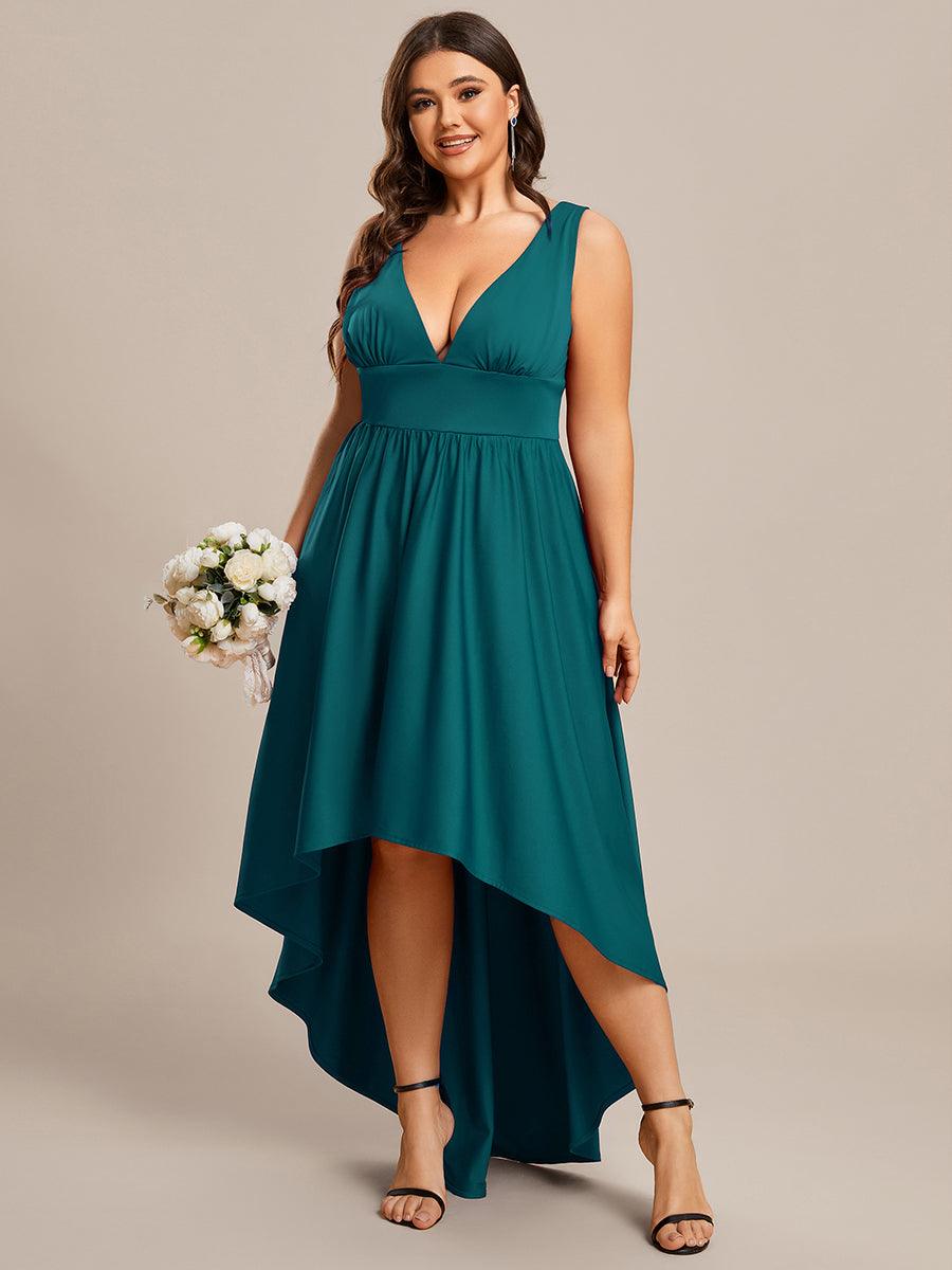 Robe Demoiselle d'honneur Taille Empire Sans Manches Haute-basse Grande Taille #Couleur_Bleu Sarcelle