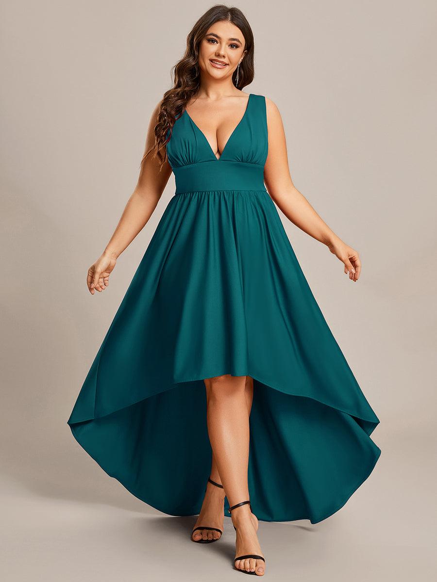Robe Demoiselle d'honneur Taille Empire Sans Manches Haute-basse Grande Taille #Couleur_Bleu Marine Robe Demoiselle d'honneur Taille Empire Sans Manches Haute-basse Grande Taille