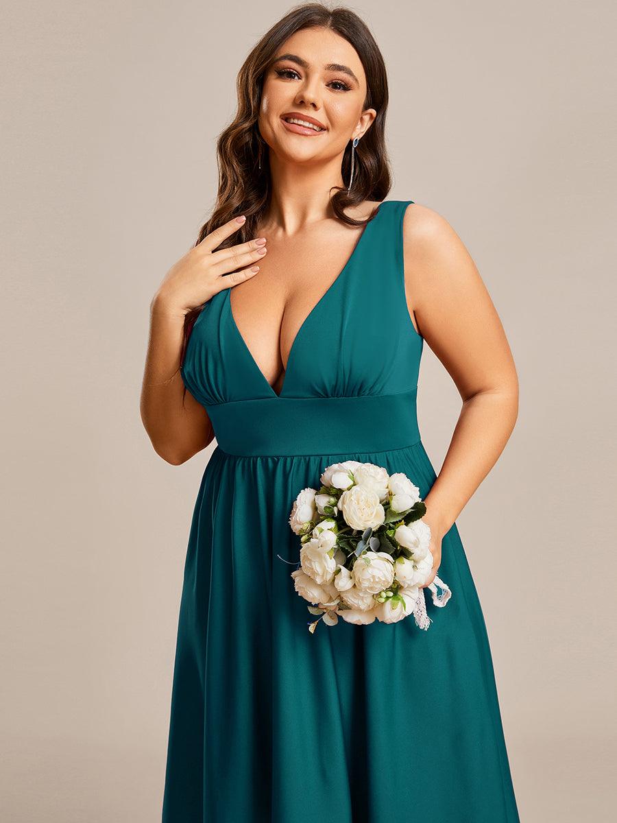 Robe Demoiselle d'honneur Taille Empire Sans Manches Haute-basse Grande Taille #Couleur_Bleu Marine Robe Demoiselle d'honneur Taille Empire Sans Manches Haute-basse Grande Taille