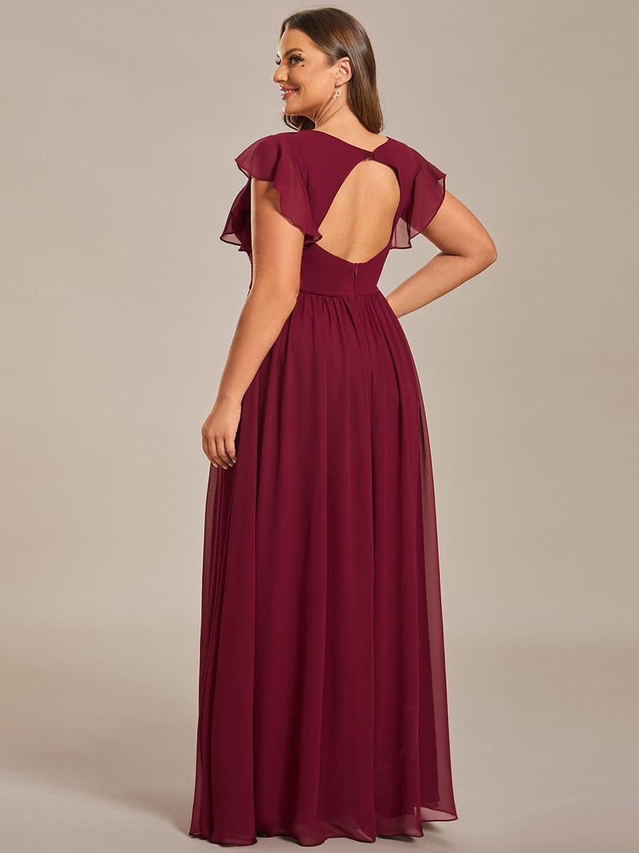 Robe demoiselle d'honneur Curvy mousseline manches plissées avec découpe au dos #Couleur_Bordeaux