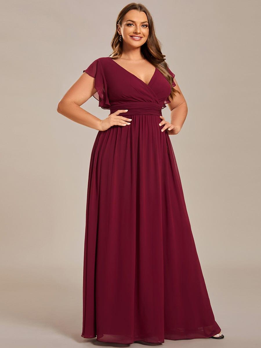 Robe demoiselle d'honneur Curvy mousseline manches plissées avec découpe au dos #Couleur_Bleu Marine Robe demoiselle d'honneur Curvy mousseline manches plissées avec découpe au dos