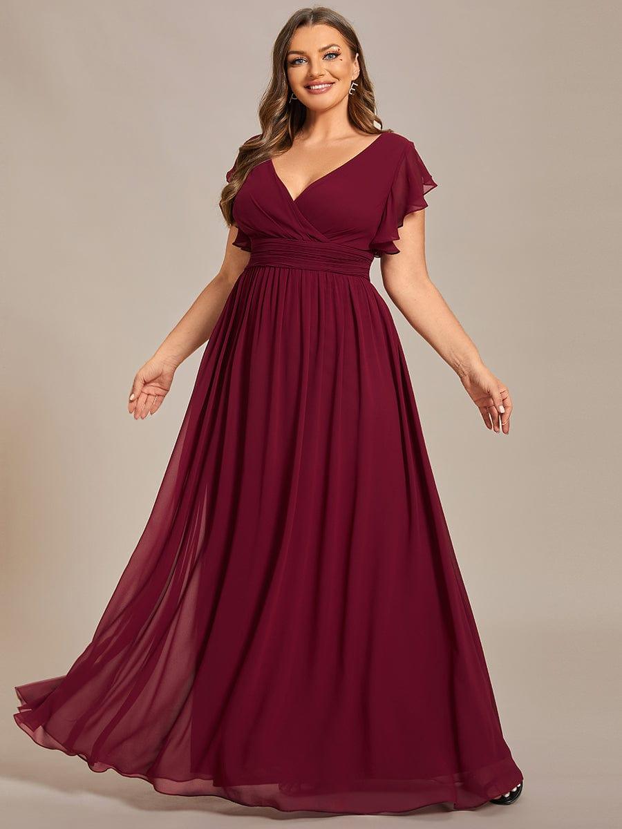 Robe demoiselle d'honneur Curvy mousseline manches plissées avec découpe au dos #Couleur_Bleu Marine Robe demoiselle d'honneur Curvy mousseline manches plissées avec découpe au dos