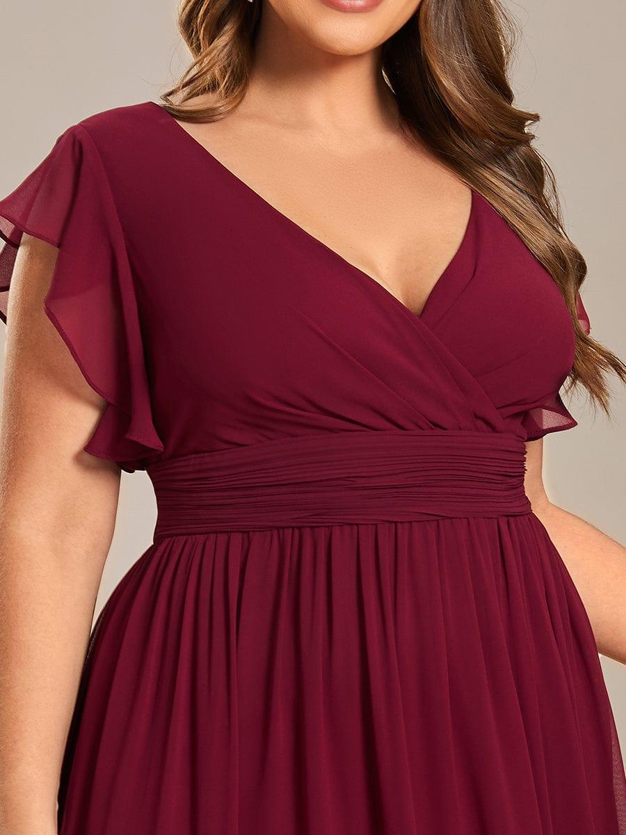 Robe demoiselle d'honneur Curvy mousseline manches plissées avec découpe au dos #Couleur_Bleu Marine Robe demoiselle d'honneur Curvy mousseline manches plissées avec découpe au dos