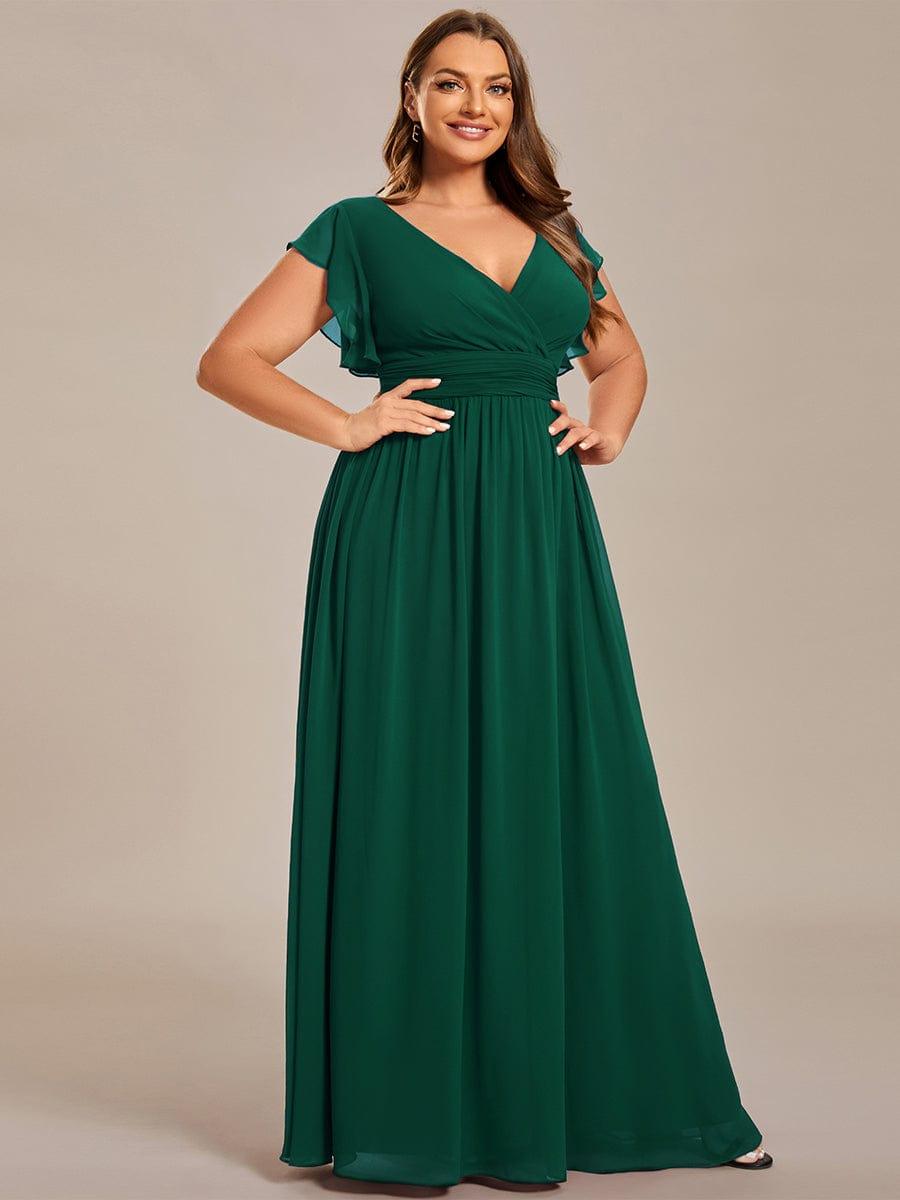 Robe demoiselle d'honneur Curvy mousseline manches plissées avec découpe au dos #Couleur_Bleu Marine Robe demoiselle d'honneur Curvy mousseline manches plissées avec découpe au dos