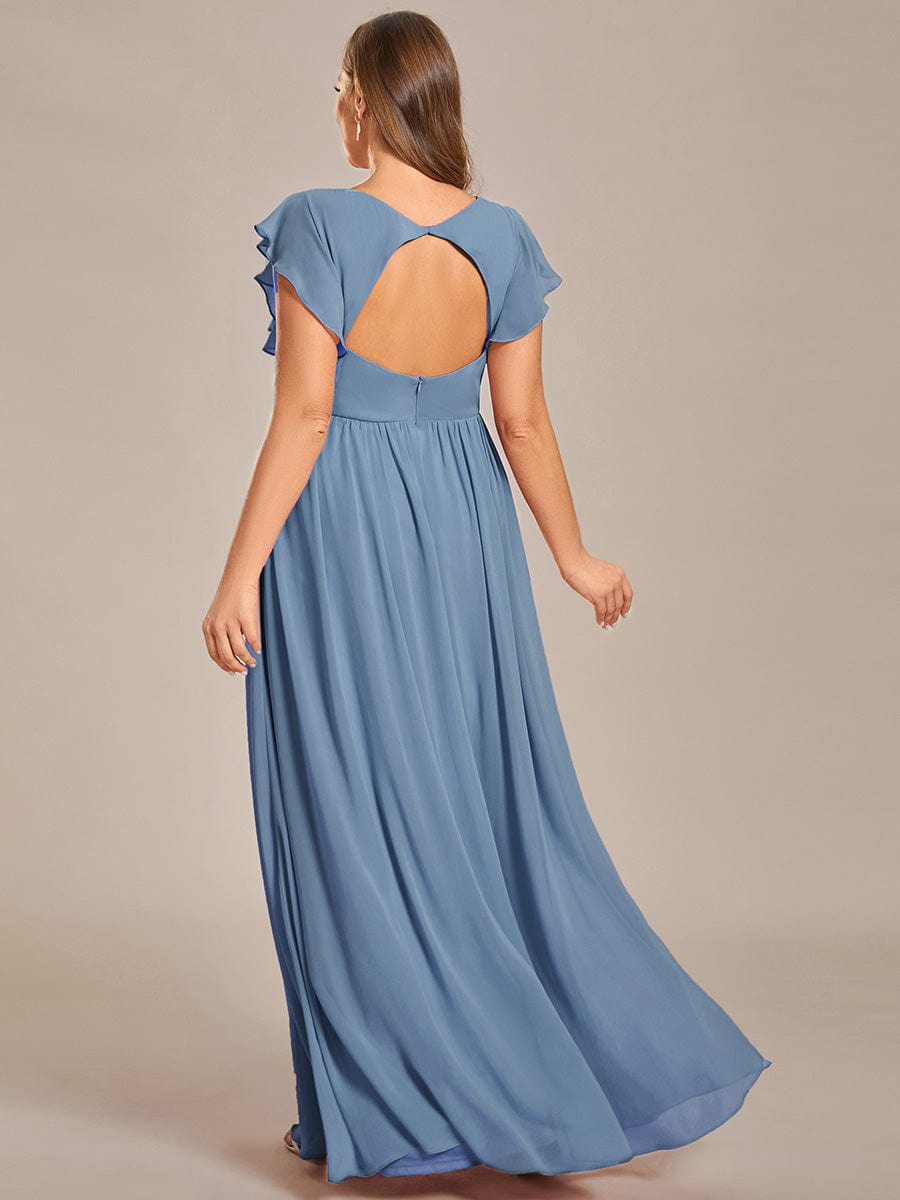 Robe demoiselle d'honneur Curvy mousseline manches plissées avec découpe au dos #Couleur_Bleu Marine Robe demoiselle d'honneur Curvy mousseline manches plissées avec découpe au dos