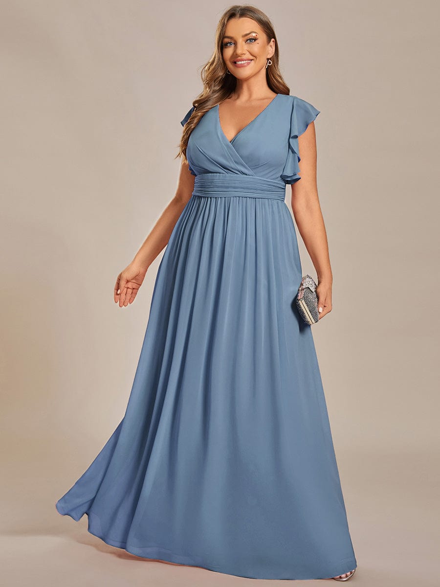 Robe demoiselle d'honneur Curvy mousseline manches plissées avec découpe au dos #Couleur_Bleu Marine Robe demoiselle d'honneur Curvy mousseline manches plissées avec découpe au dos