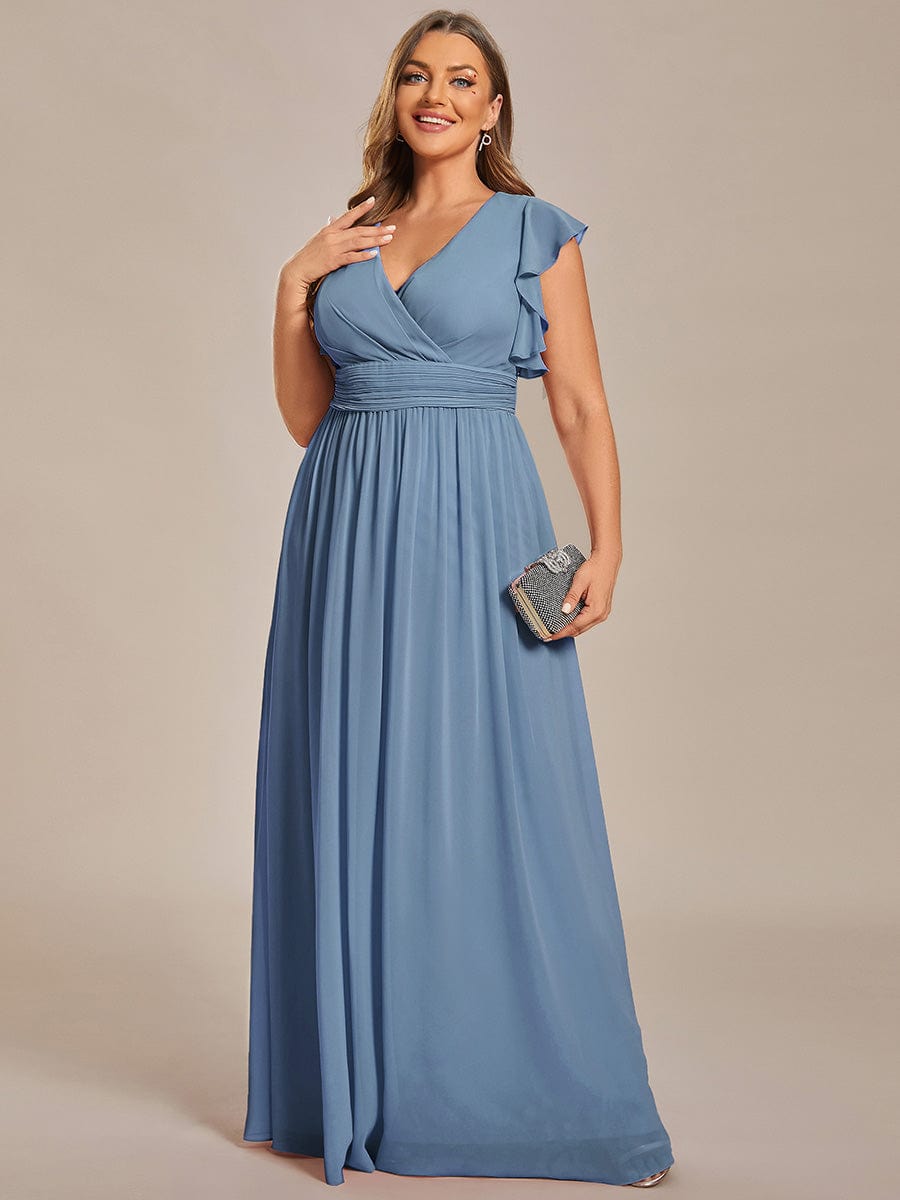Robe demoiselle d'honneur Curvy mousseline manches plissées avec découpe au dos #Couleur_Bleu Marine Robe demoiselle d'honneur Curvy mousseline manches plissées avec découpe au dos