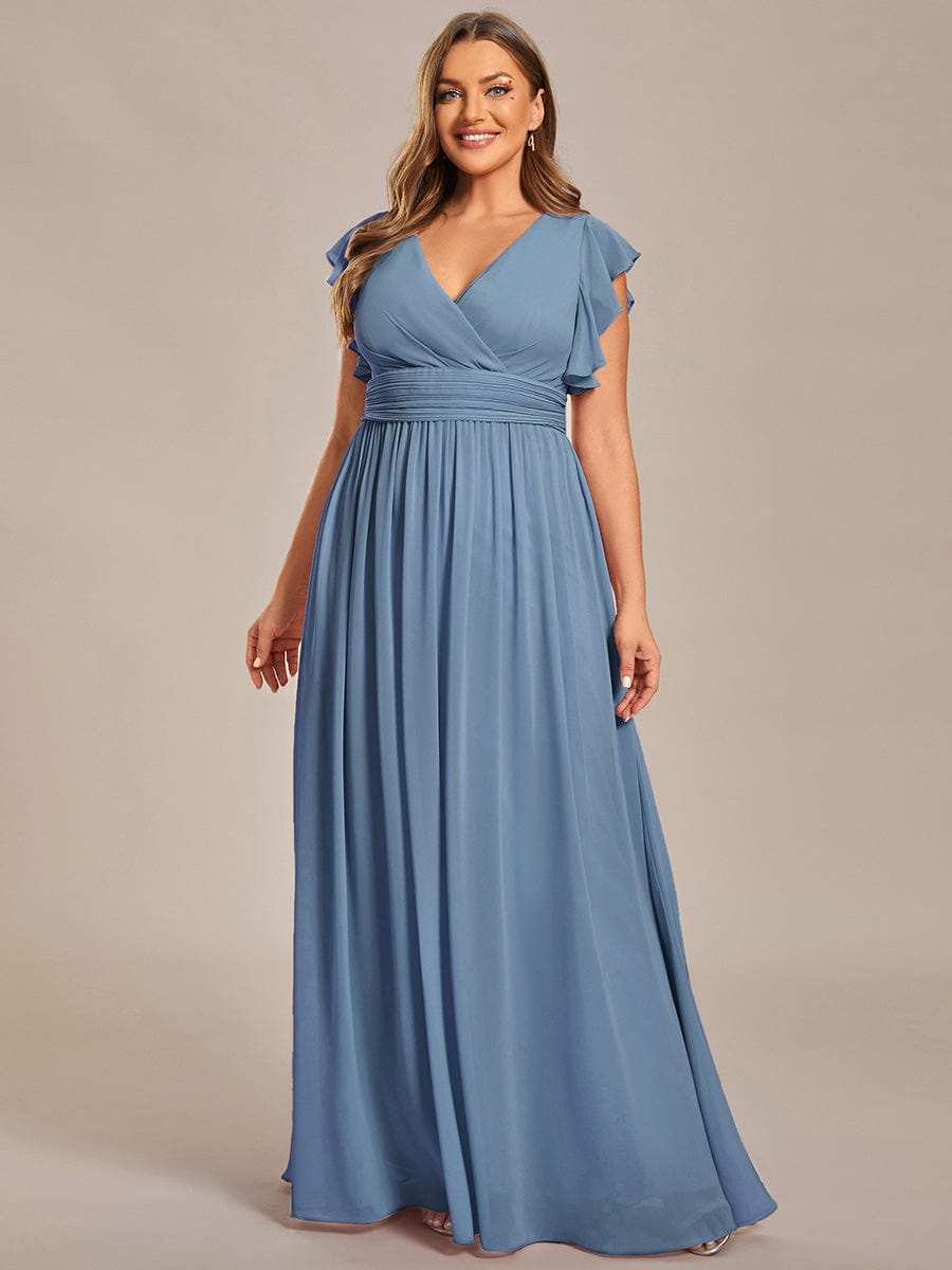 Robe demoiselle d'honneur Curvy mousseline manches plissées avec découpe au dos #Couleur_Bleu Marine Robe demoiselle d'honneur Curvy mousseline manches plissées avec découpe au dos
